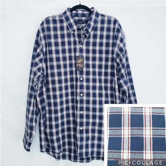 Arrow Other - NWT Men's Arrow Button Down Plaid Dress Shirt Hamilton Poplin Navy
